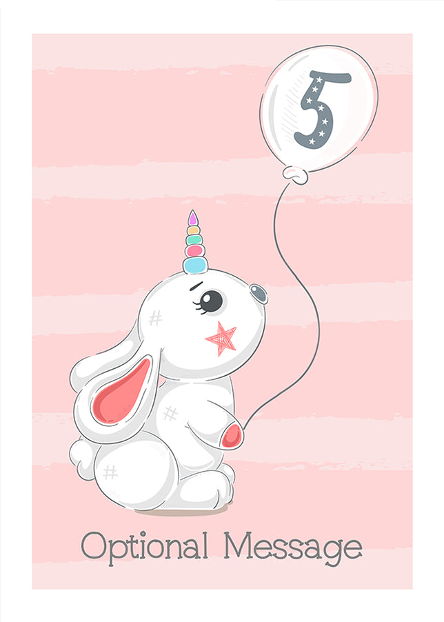 Personalised Cute 5th Birthday Card - Rabbit Unicorn