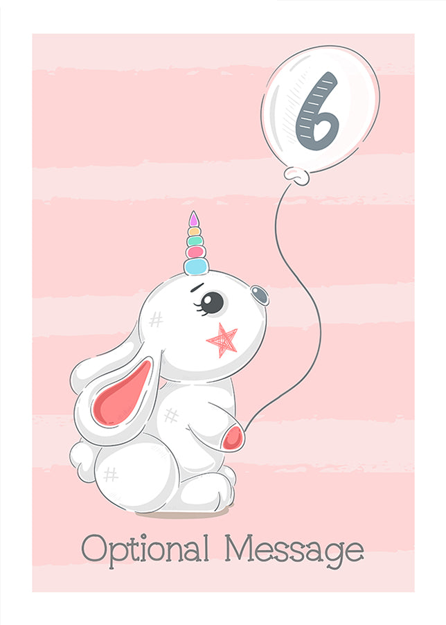 Personalised Cute 6th Birthday Card - Rabbit Unicorn