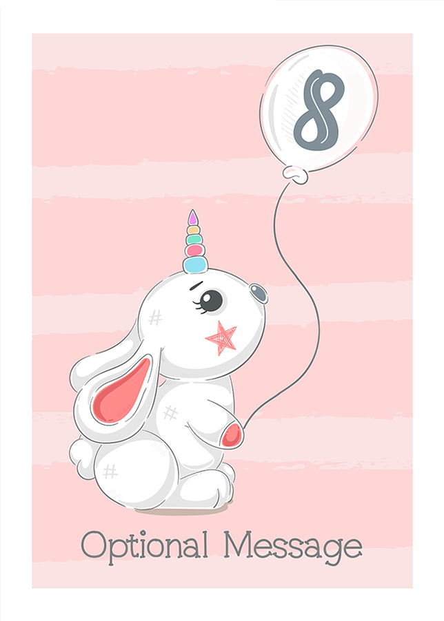 Personalised Cute 8th Birthday Card - Rabbit Unicorn