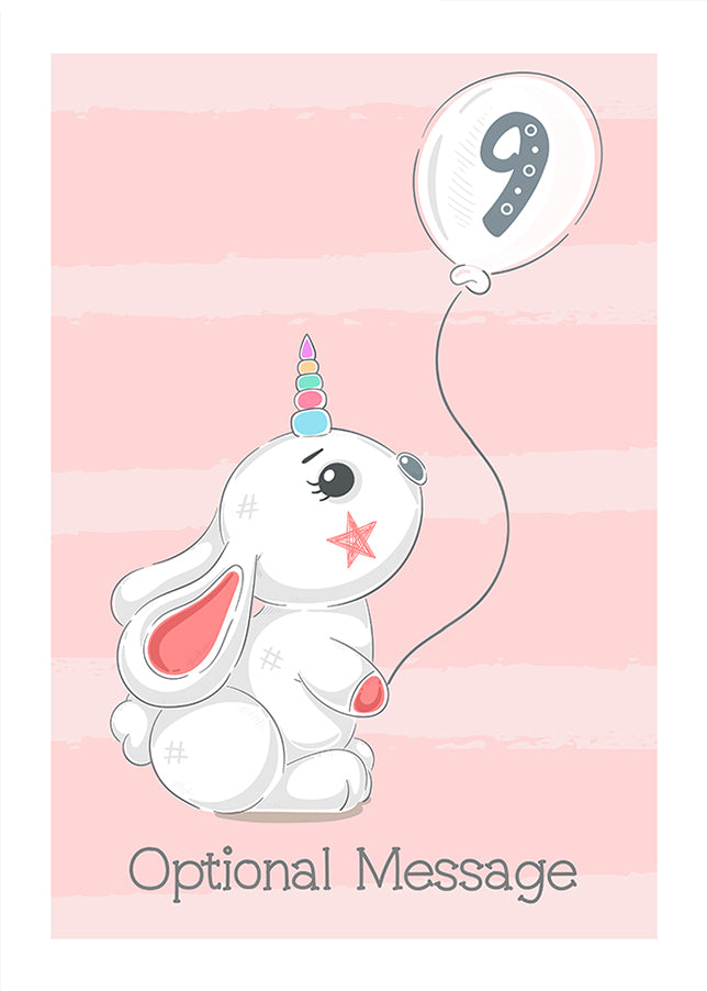 Personalised Cute 9th Birthday Card - Rabbit Unicorn