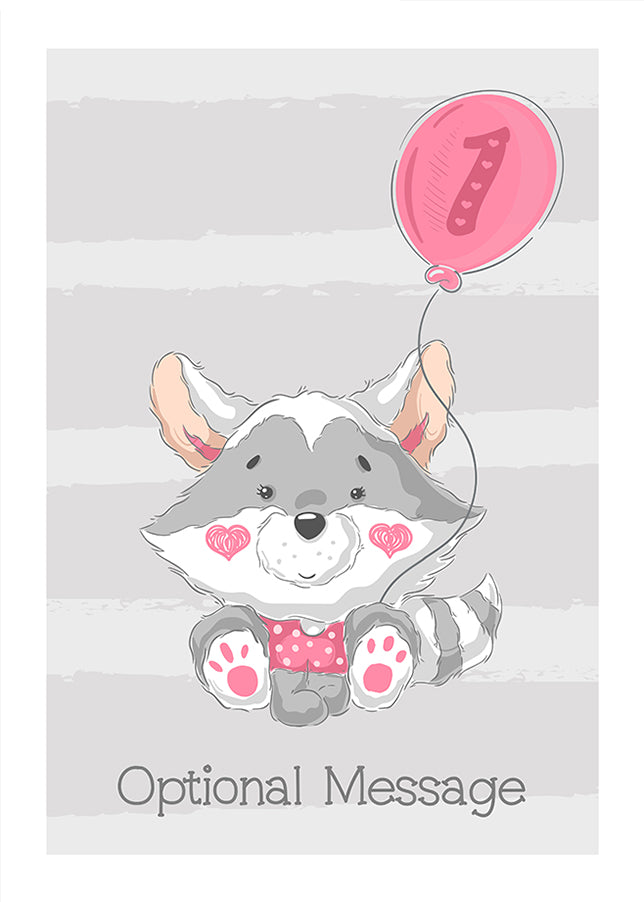 Personalised Cute 1st Birthday Card - Raccoon