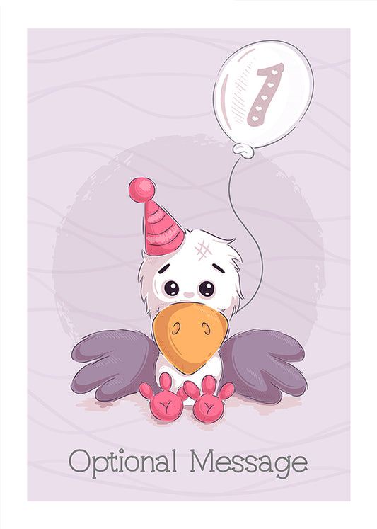 Personalised Cute 1st Birthday Card - Raven (bird)