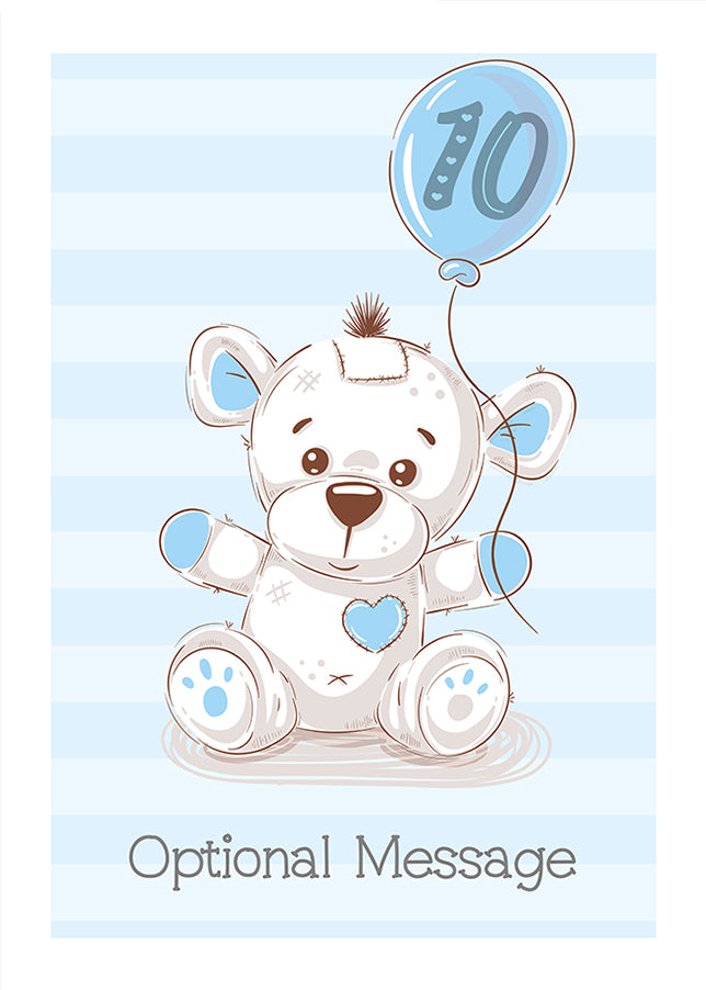 Boys 10th Birthday Card - Cute Teddy Bear Cards