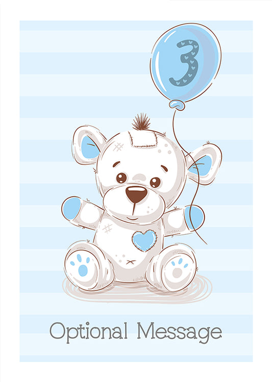 Boys 3rd Birthday Card - Cute Teddy Bear Cards