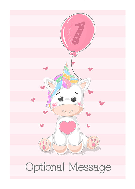 Unicorn 1st Birthday Card for 1 Year Old Girl