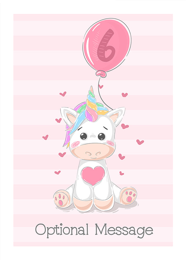 Unicorn 6th Birthday Card for 6 Year Old Girl