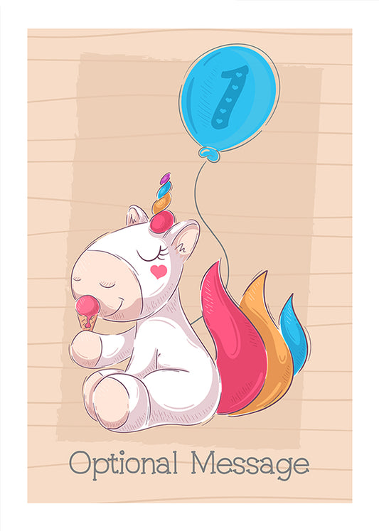 Girls 1st Birthday Card - Unicorn Eating Ice-Cream for Granddaughter or Daughter