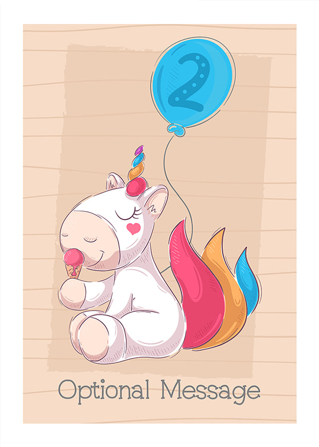 Girls 2nd Birthday Card - Unicorn Eating Ice-Cream for Granddaughter or Daughter