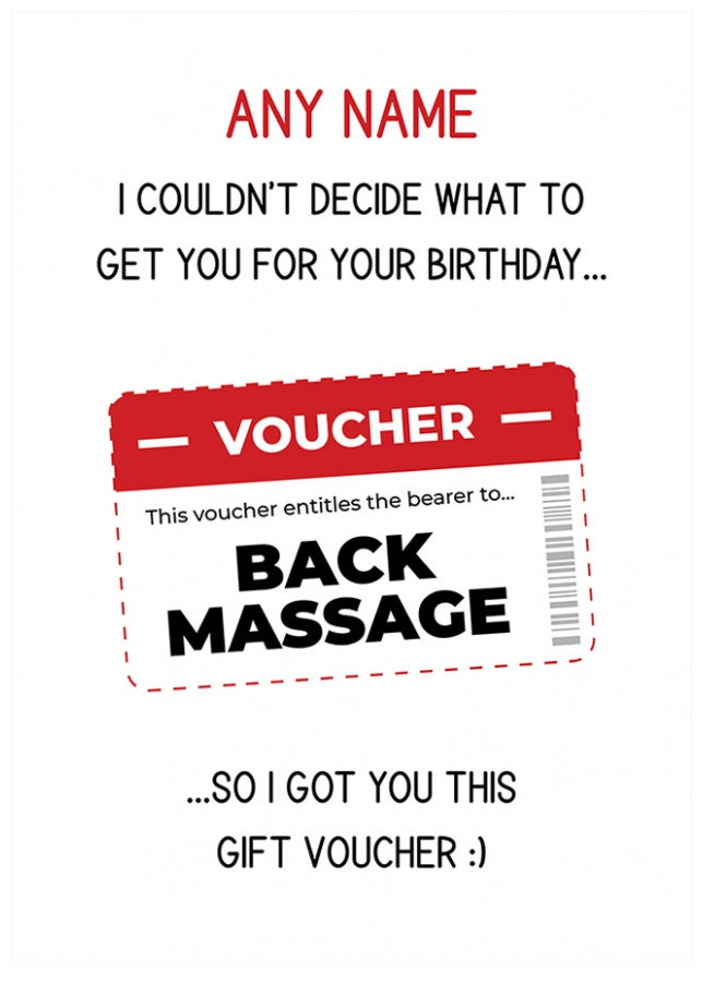 Personalised Birthday Voucher Card (Back Massage)