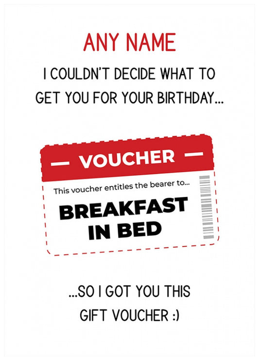 Personalised Birthday Voucher Card (Breakfast in Bed)