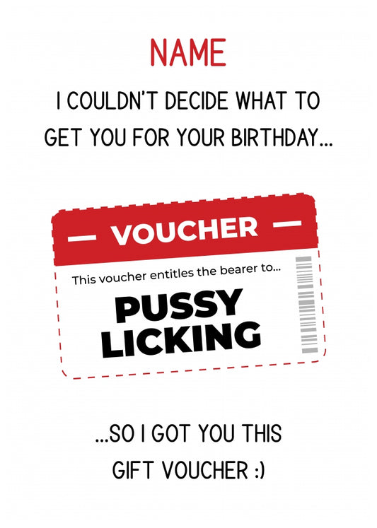 Personalised Birthday Voucher Card (Pussy Licking)