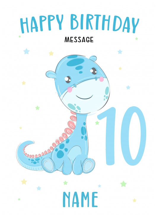 Dinosaur 10th Birthday Card 10 Year Old Boy - Son Grandson Nephew