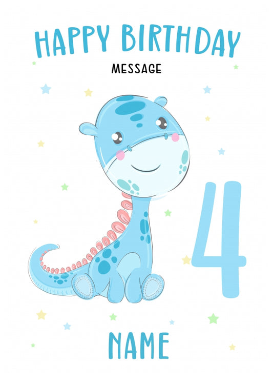 Dinosaur 4th Birthday Card 4 Year Old Boy - Son Grandson Nephew