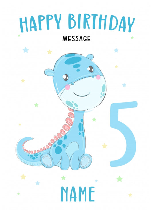 Dinosaur 5th Birthday Card 5 Year Old Boy - Son Grandson Nephew