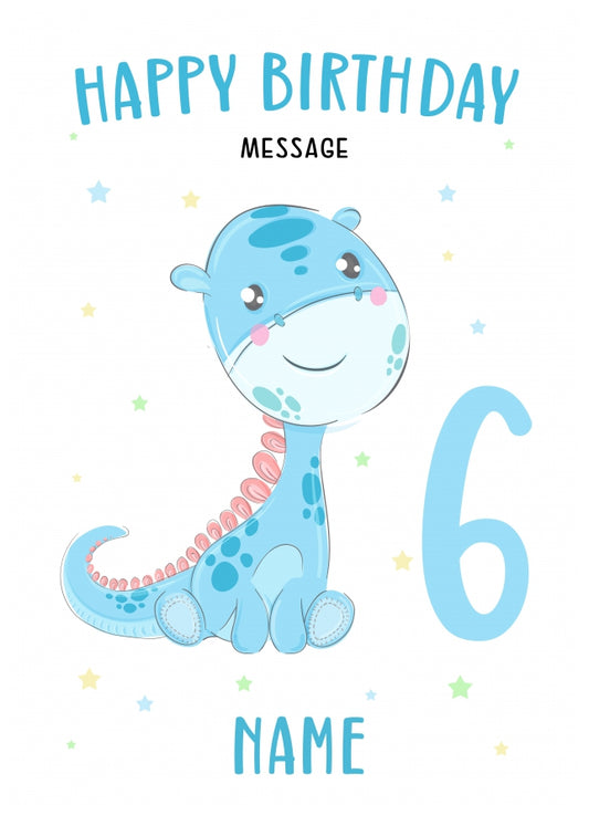 Dinosaur 6th Birthday Card 6 Year Old Boy - Son Grandson Nephew