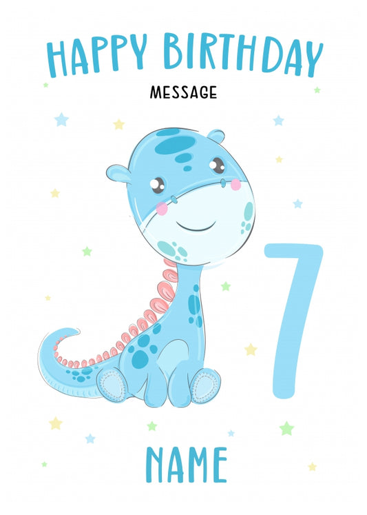 Dinosaur 7th Birthday Card 7 Year Old Boy - Son Grandson Nephew