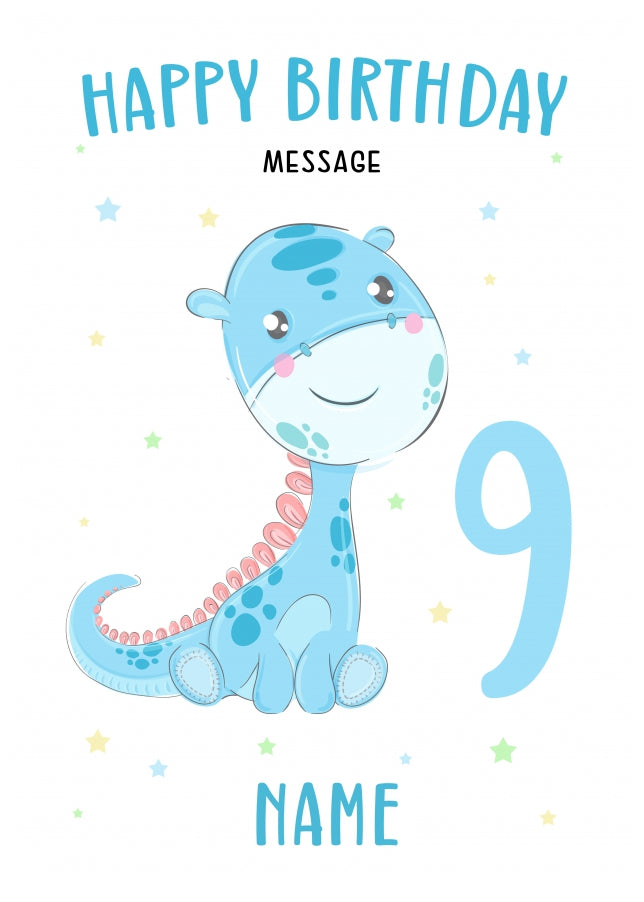 Dinosaur 9th Birthday Card 9 Year Old Boy - Son Grandson Nephew