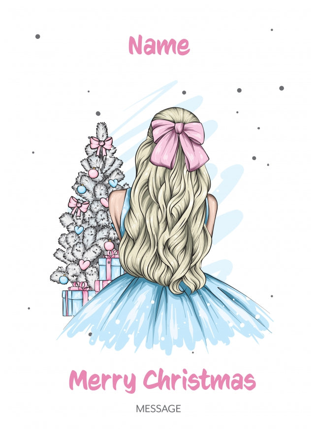 Personalised Girls Christmas Cards - Blonde in Blue Dress