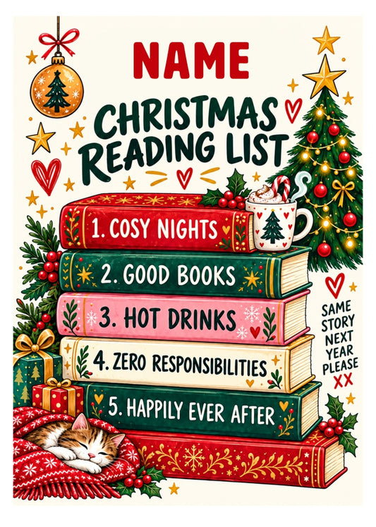 Personalised Book Lovers Christmas Card for Her or Him