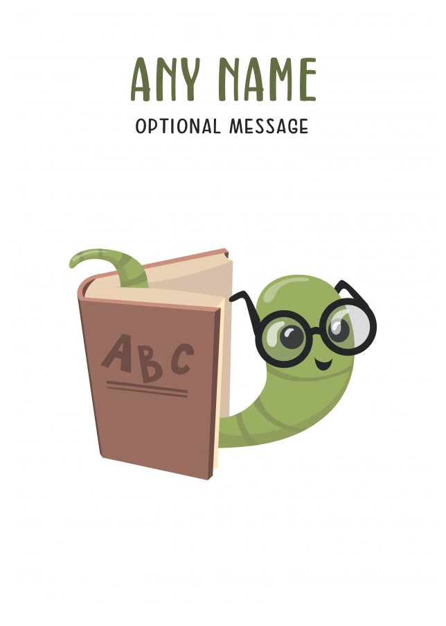 Personalised Card for Teachers (Bookworm Reading)