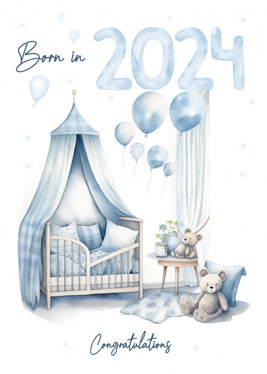 New Baby Boy Card for Congratulations on Newborn - Born in 2024