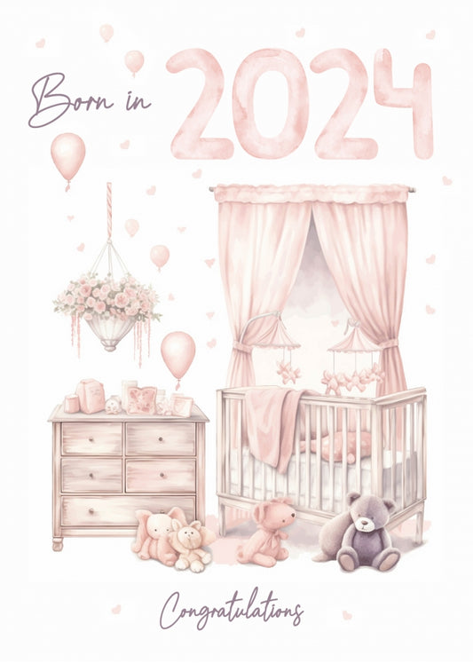 New Baby Girl Card for Congratulations on Newborn - Born in 2024