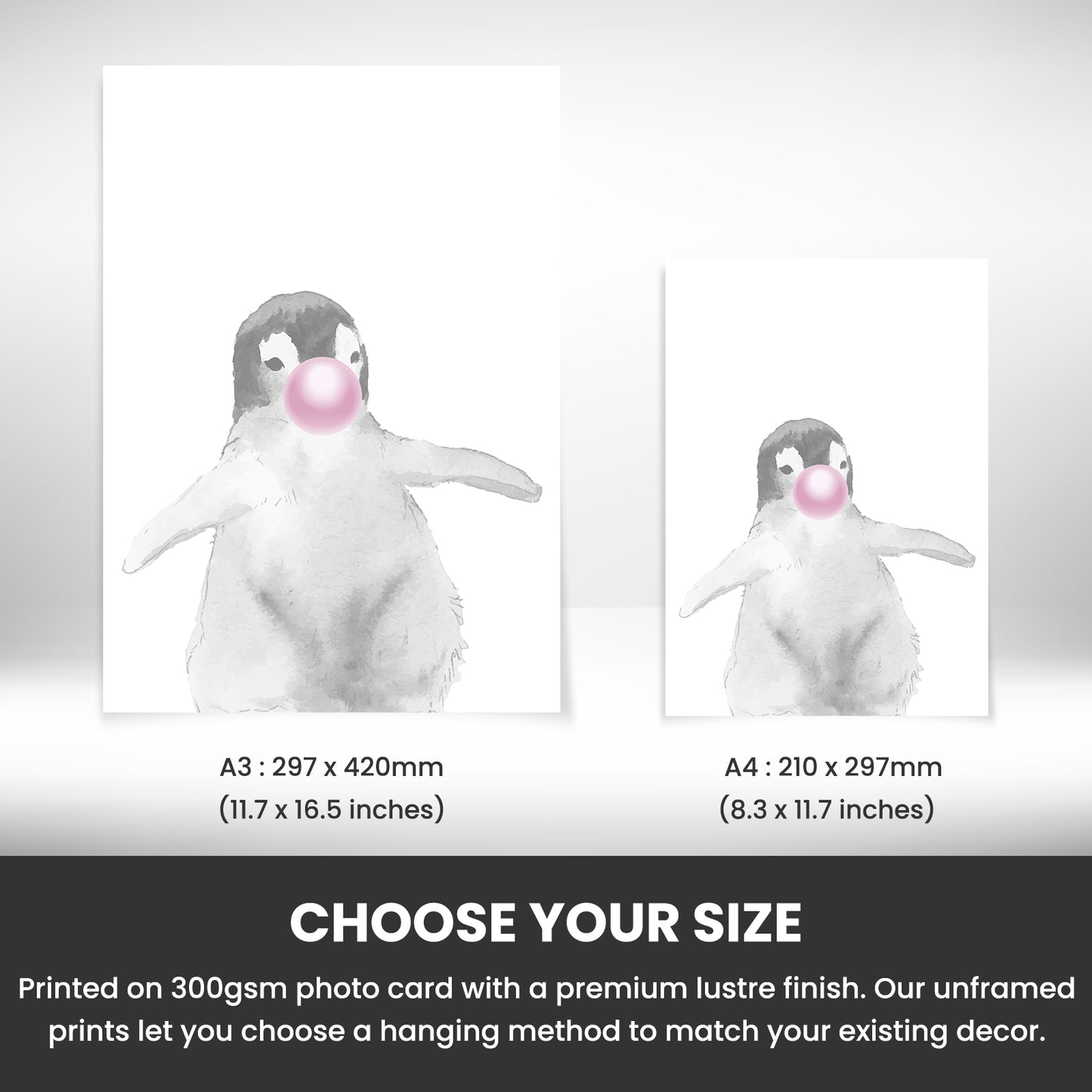 The size of this penguin wall art is 7 x 5" when folded