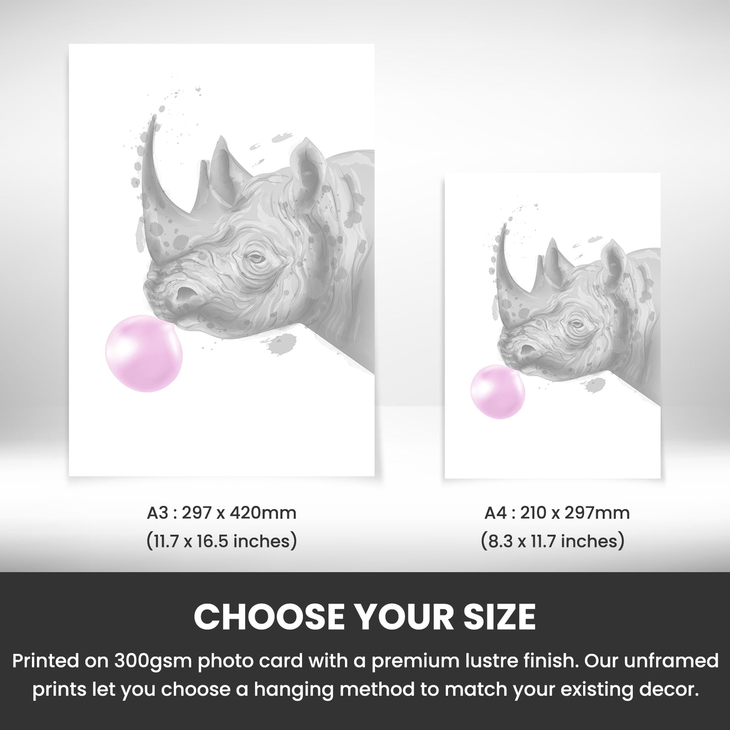 The size of this rhino wall art is 7 x 5" when folded