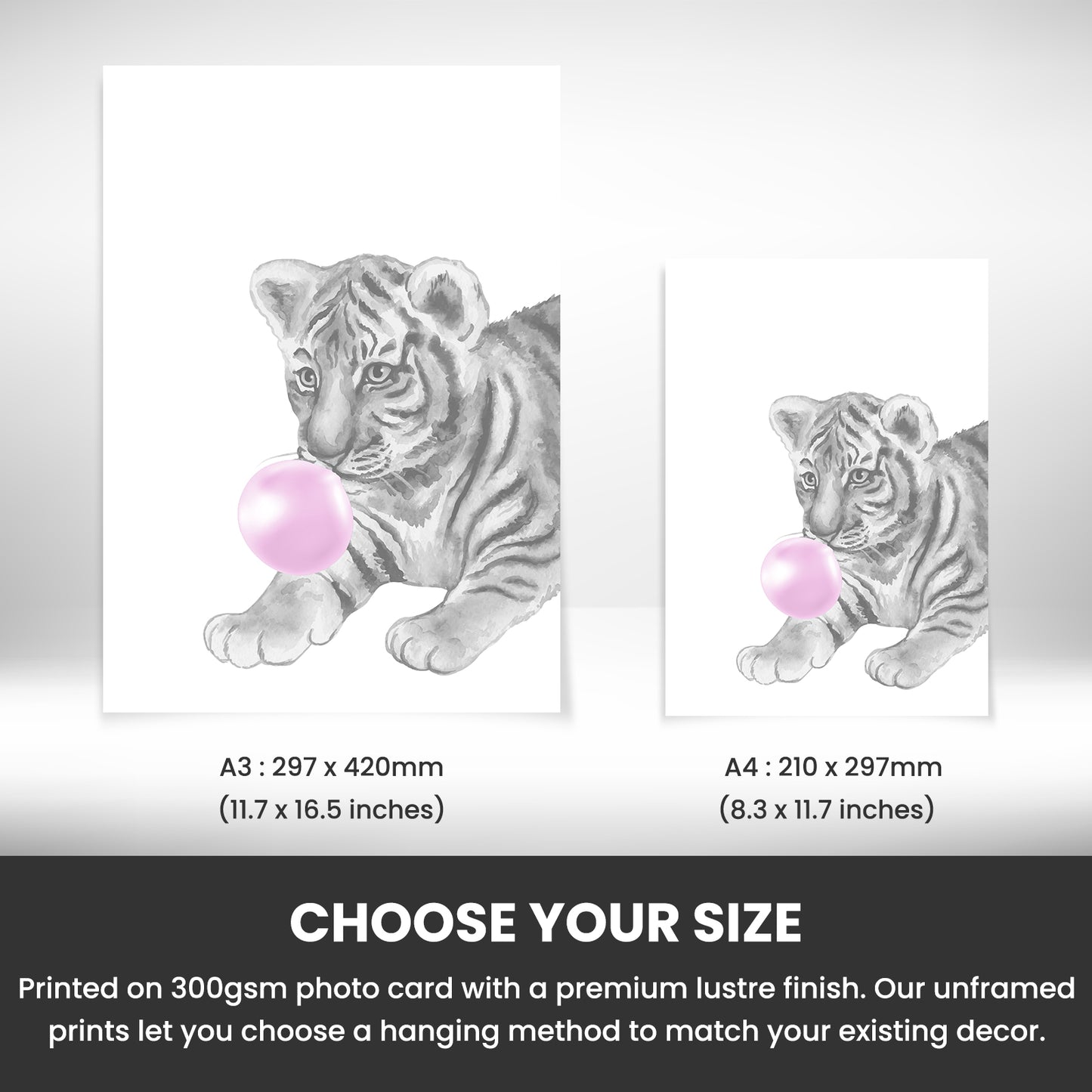 The size of this tiger wall art is 7 x 5" when folded