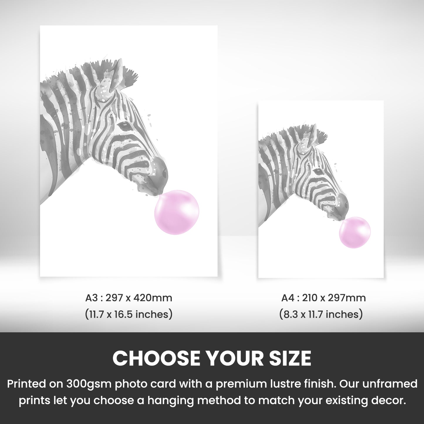 The size of this zebra wall art is 7 x 5" when folded