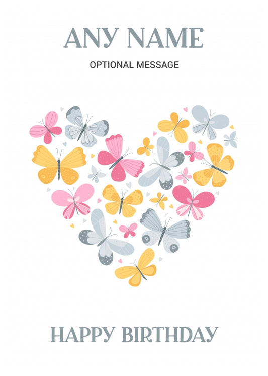 Butterfly Birthday Card for Any Name - Heart