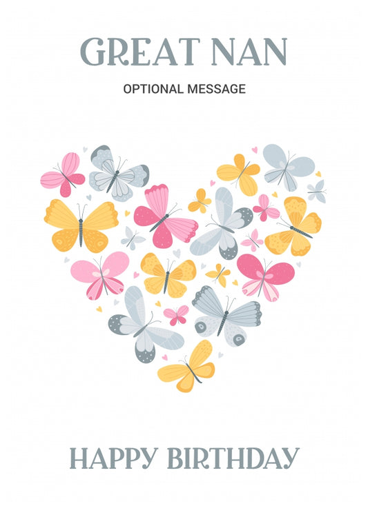 Butterfly Birthday Card for Great Nan - Heart