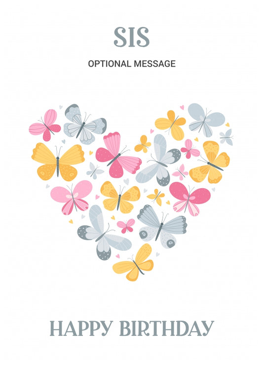 Butterfly Birthday Card for Sis - Heart