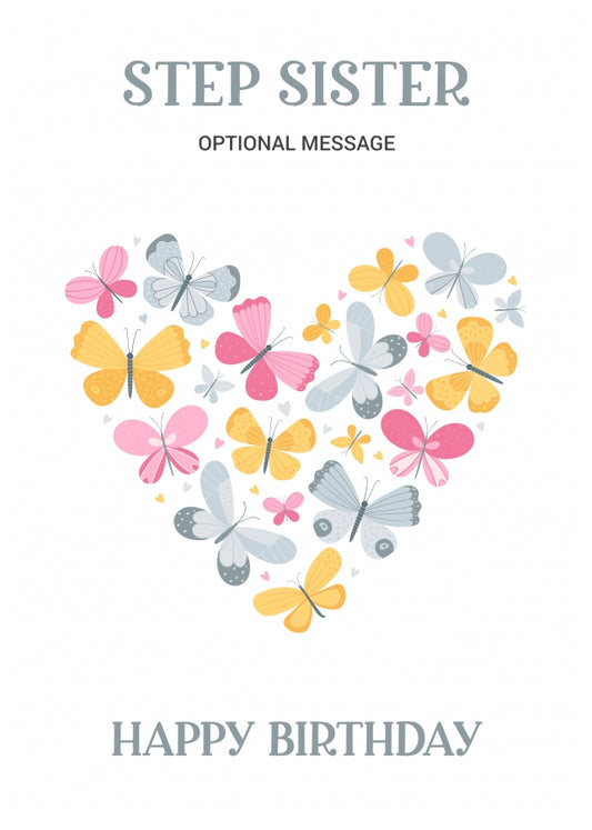 Butterfly Birthday Card for Step Sister - Heart