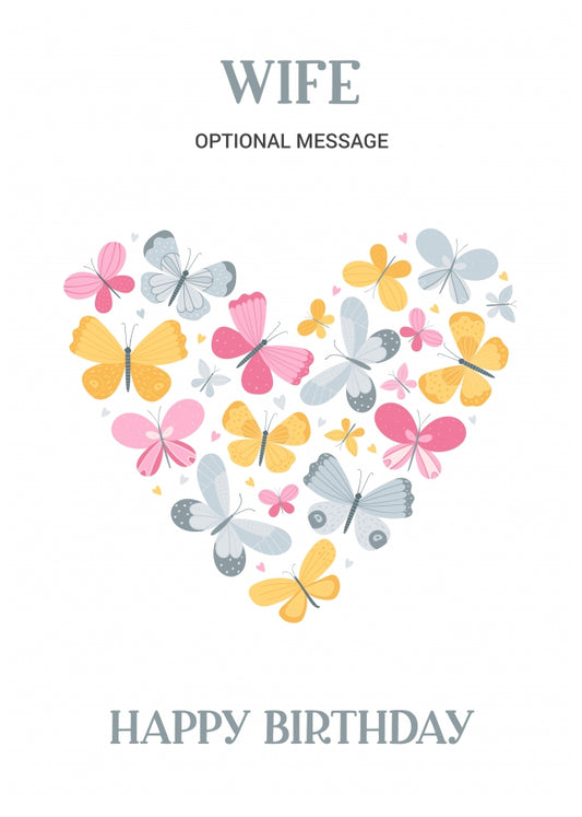 Butterfly Birthday Card for Wife - Heart