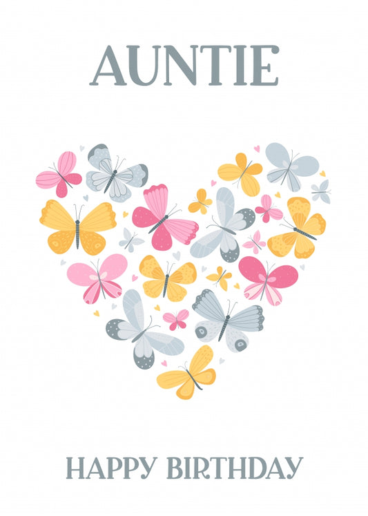 Auntie Birthday Card - Butterfly Heart