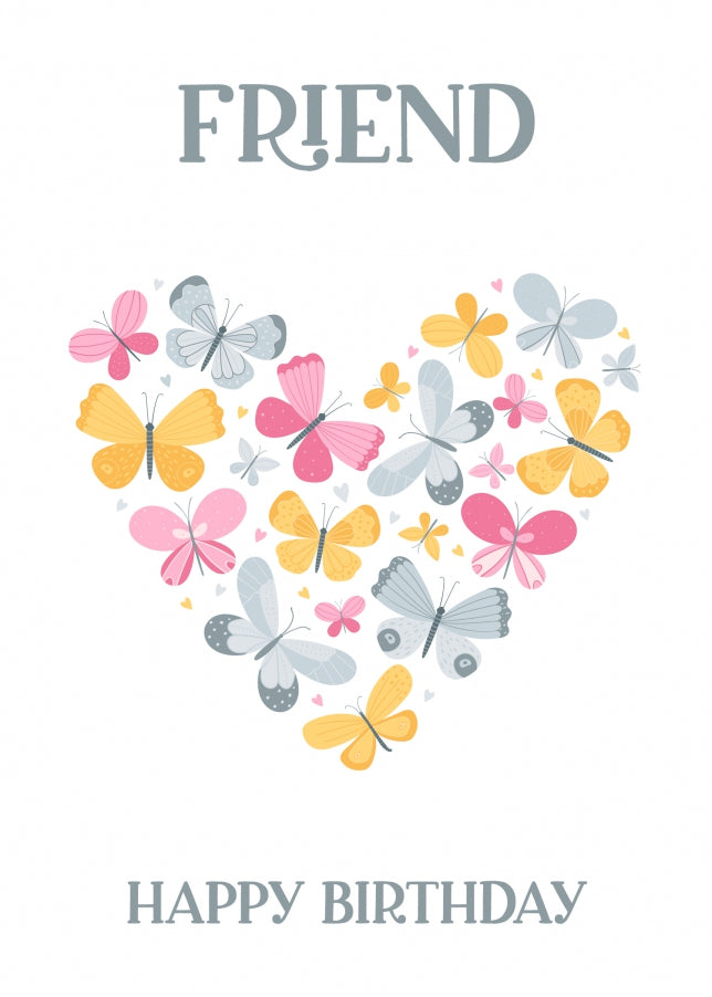 Friend Birthday Card - Butterfly Heart