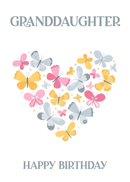 Granddaughter Birthday Card - Butterfly Heart