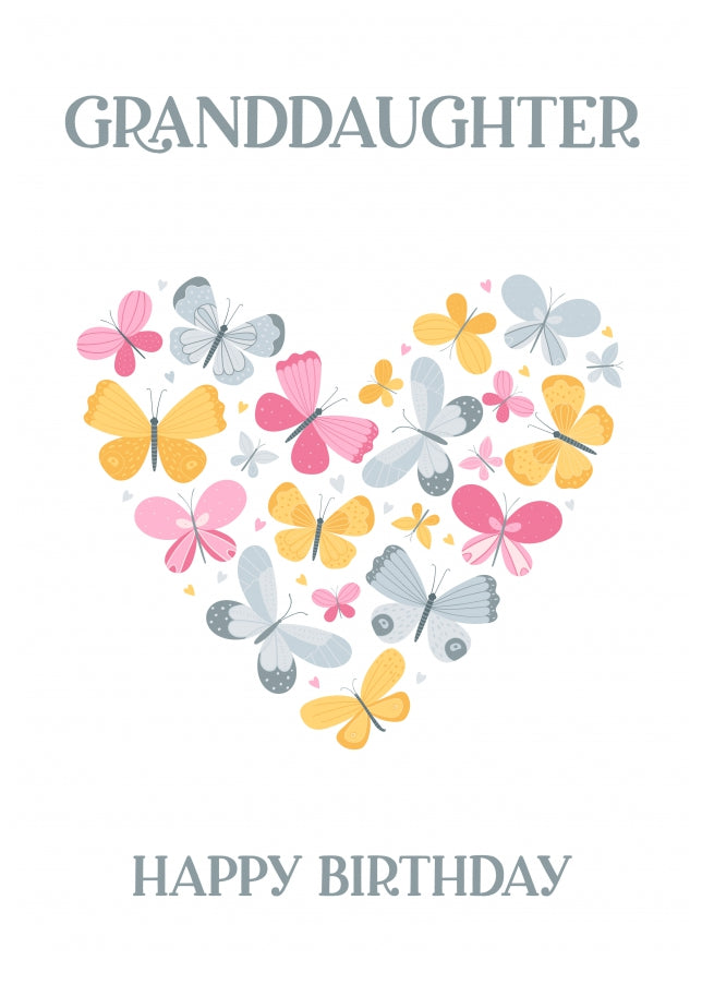 Granddaughter Birthday Card - Butterfly Heart