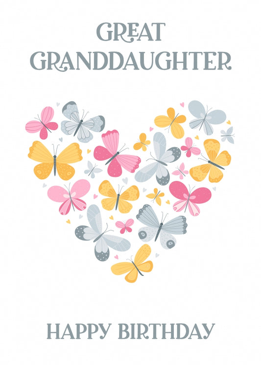 Great Granddaughter Birthday Card - Butterfly Heart