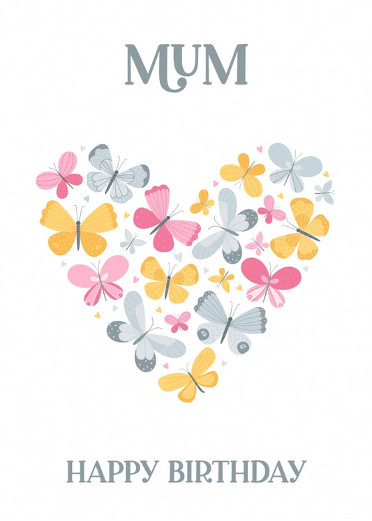 Mum Birthday Card - Butterfly Heart