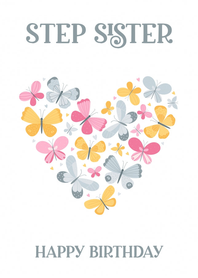 Step Sister Birthday Card - Butterfly Heart