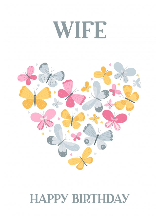 Wife Birthday Card - Butterfly Heart