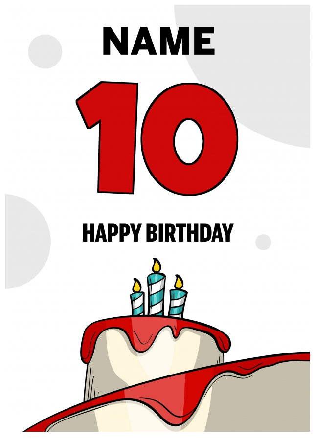 Happy 10th Birthday Card - Bold Birthday Cake Design