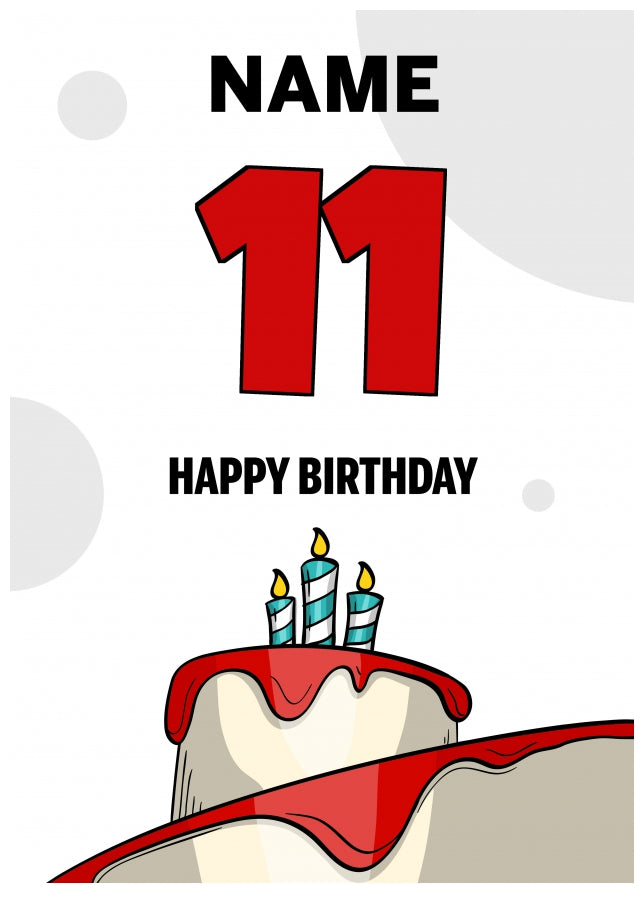 Happy 11th Birthday Card - Bold Birthday Cake Design