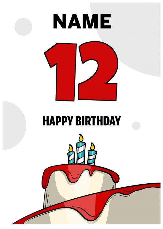 Happy 12th Birthday Card - Bold Birthday Cake Design