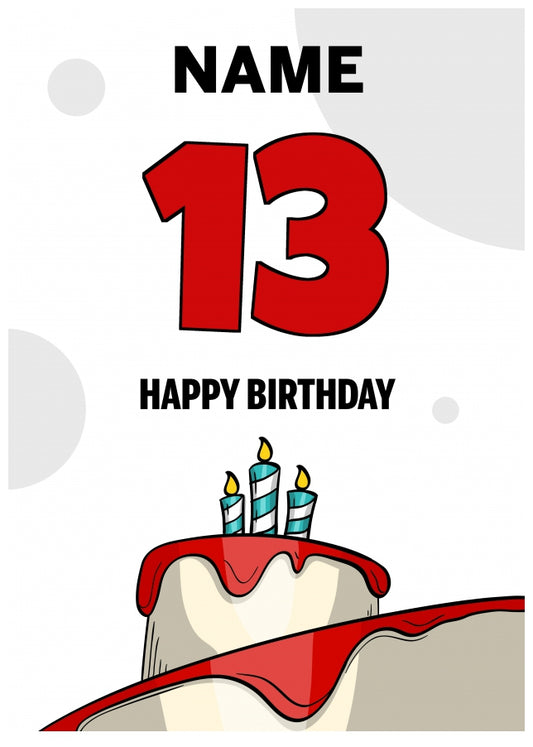 Happy 13th Birthday Card - Bold Birthday Cake Design