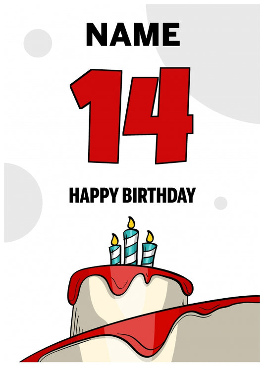 Happy 14th Birthday Card - Bold Birthday Cake Design