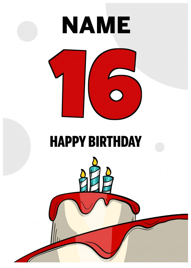 Happy 16th Birthday Card - Bold Birthday Cake Design