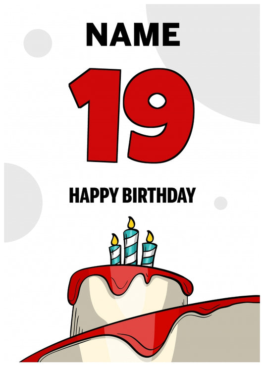 Happy 19th Birthday Card - Bold Birthday Cake Design